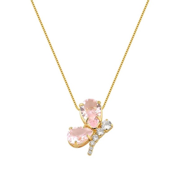 Kunzite Stone Butterfly Necklace - Picture 2 of 3